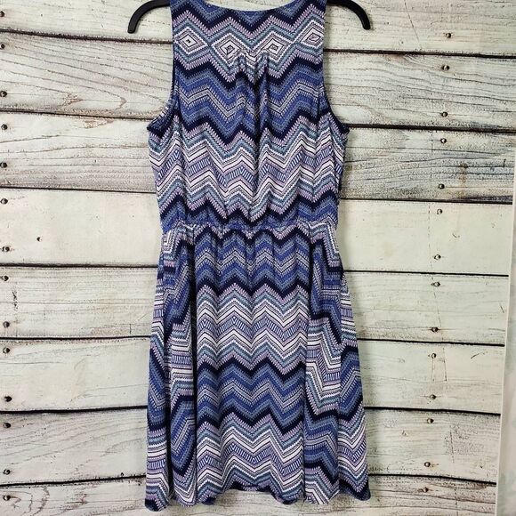 Maurices Small Sleeveless Chevron Print Dress Blue Purple Zip Front - Picture 6 of 9
